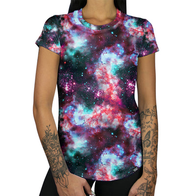 Cloud Field Women's Tee Outer Space Galaxy Shirt Front