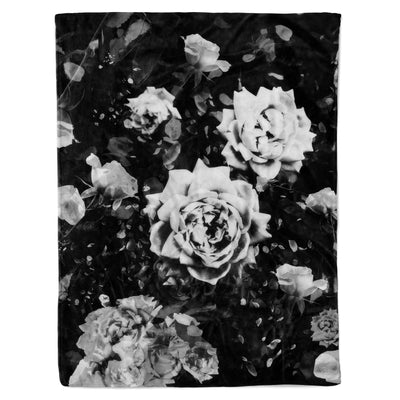 Dark White Rose Fleece Blanket 60x80