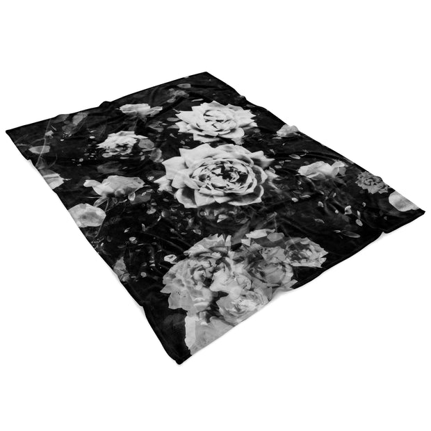 Dark White Rose Fleece Blanket 60x80 Angled