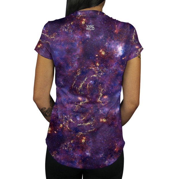 Fools Gold Women's Tee Purple Galaxy Shirt Back