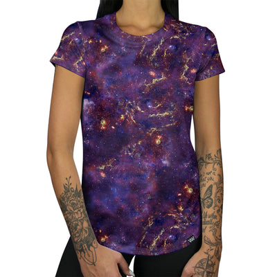 Fools Gold Women's Tee Purple Galaxy Shirt Front