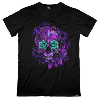 Rose Eyed Skull Shirt Teal Purple