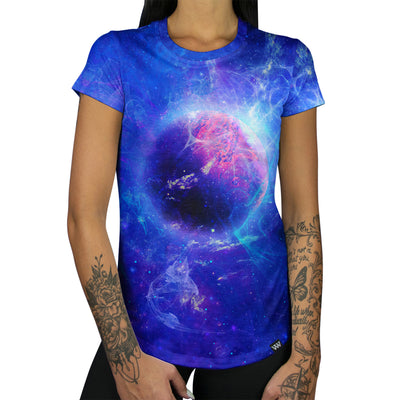 Sapphire Energy Women's Tee Blue Galaxy Shirt Front